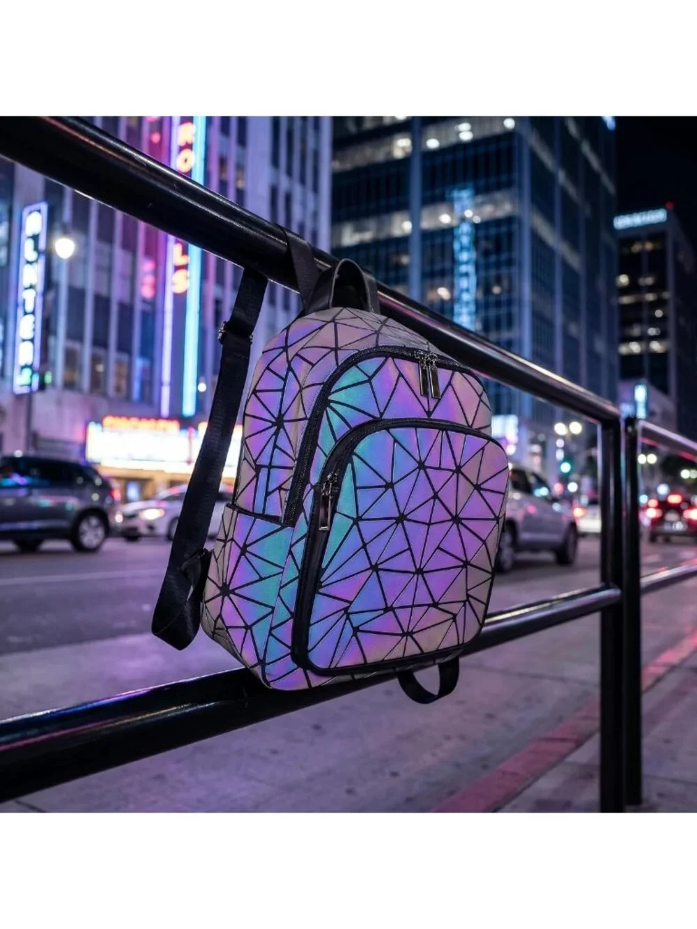 Luminous Geometric Women's Backpack | Retro Holographic Travel Daypack Purse